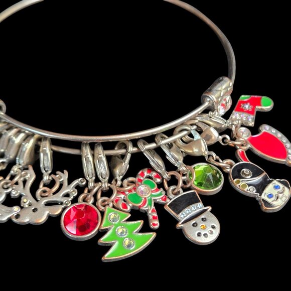 Christmas Themed Charm Bracelet With Festive Enamel Charms & Rhinestones - Picture 3 of 10